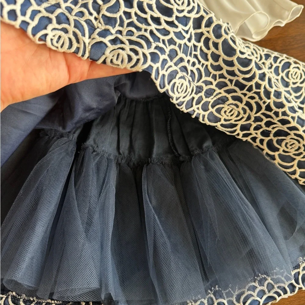 Girls Dress Outfit Set Lace Skirt & Ruffle Top Navy White Party Holiday Size 6Y